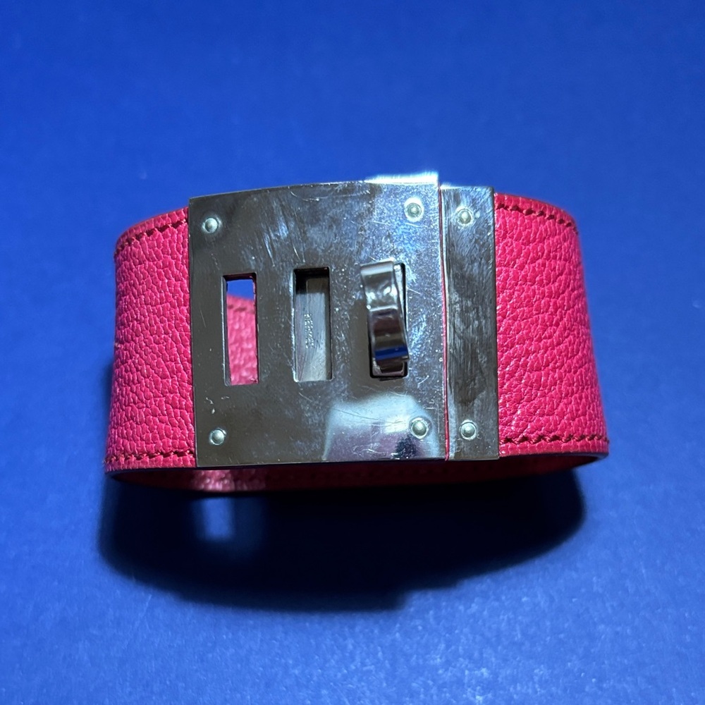 Hermes Pink Leather Bracelet with Silver Hardware